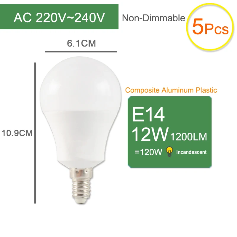 E14 12W 5Pcs Kaguyahime 1 шт./5 шт. светодиодный E27 лампа 6 Вт 20 Вт с регулируемой яркостью лампы E14 220V светодиодный лампы E27 светодиодный свет лампады Bombillas теплый белый холодный белый - Испускаемый цвет: E14 12W 5Pcs