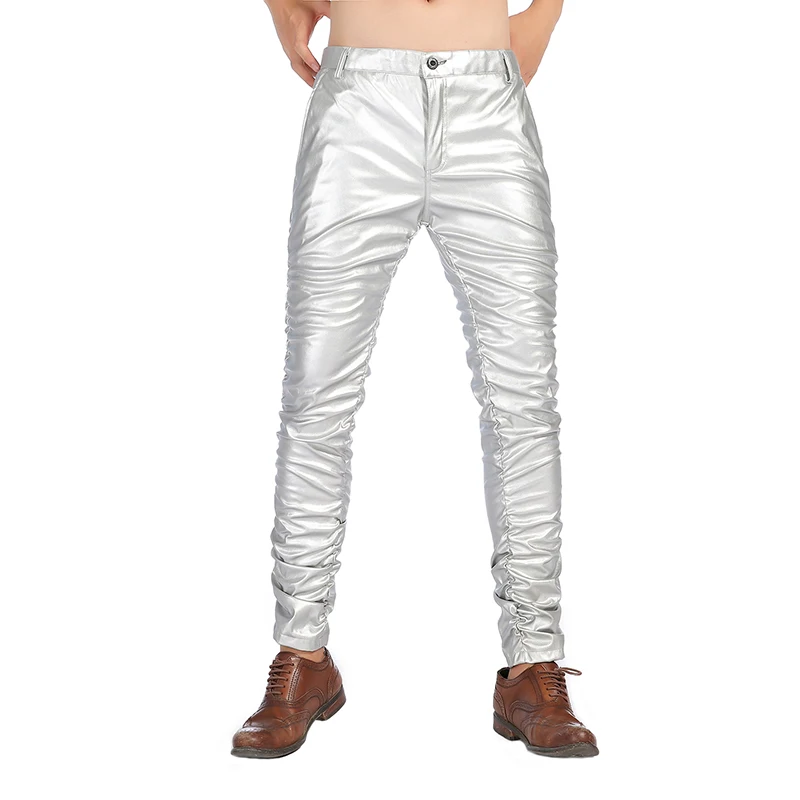 Idopy мужские обтягивающие брюки из искусственной кожи с золотой бархатной подкладкой эластичные ПУ мягкие сценические вечерние певицы кожаные джинсы для мужчин