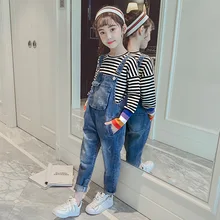 Девочек Джинсовые комбинезоны осенние джинсы для детей Одежда для девочек брюки для детей Повседневное комбинезоны От 4 до 13 лет Комбинезоны для девочки, для малыша