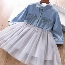 Весенние джинсовые платья принцессы с бисером для девочек, детское модное платье, 5 шт./партия