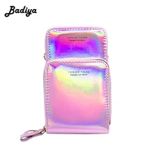 Крутой лазерный Для женщин сумка шикарное короткое двойной Слои клапан молнии сумка для телефона, сумка для монет, карт сумка, сумка на плечо, женская сумка через плечо