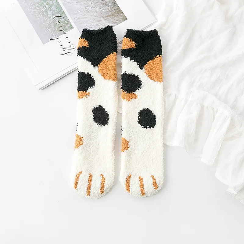 Женские зимние пушистые теплые носки-тапочки для девочек милые женские разноцветные плюшевые Чулочные изделия с рисунком кошачьих лап дамские носки - Цвет: 05