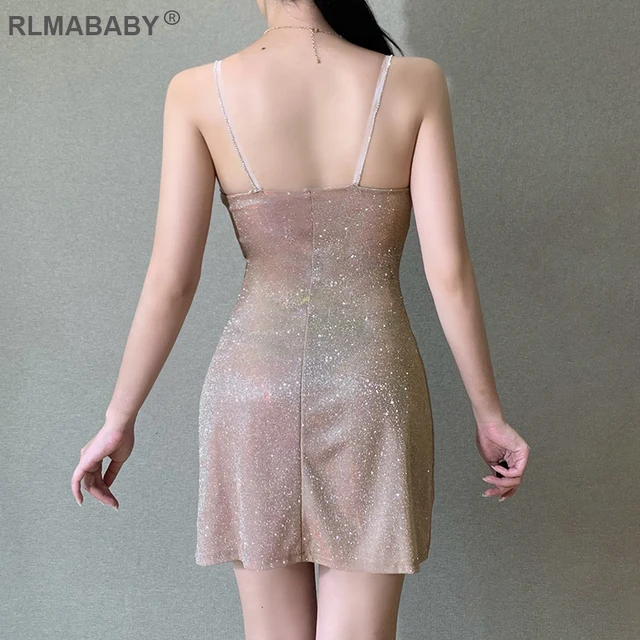 New Elegant Sexy Bright Silk Diamond Women Mini Dress Low-Neck Sleeveless Backless 4