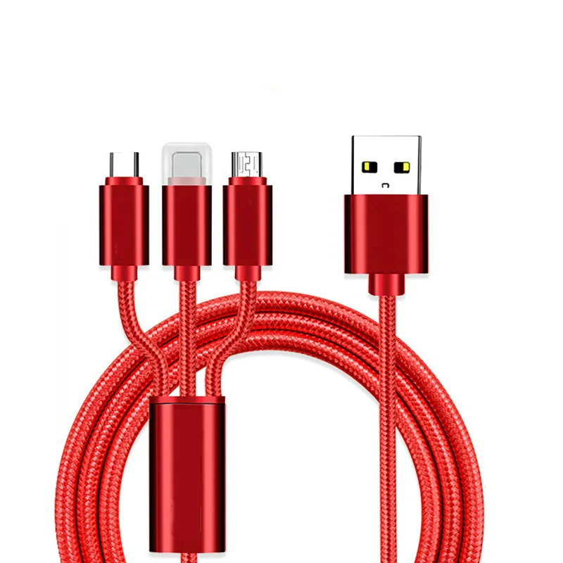 Кабель USB для iPhone X XS 8 7 6 cargador de carga de 3 en 1 кабель USB a Micro USB para Android USB typeC los кабели del telefon - Цвет: Красный