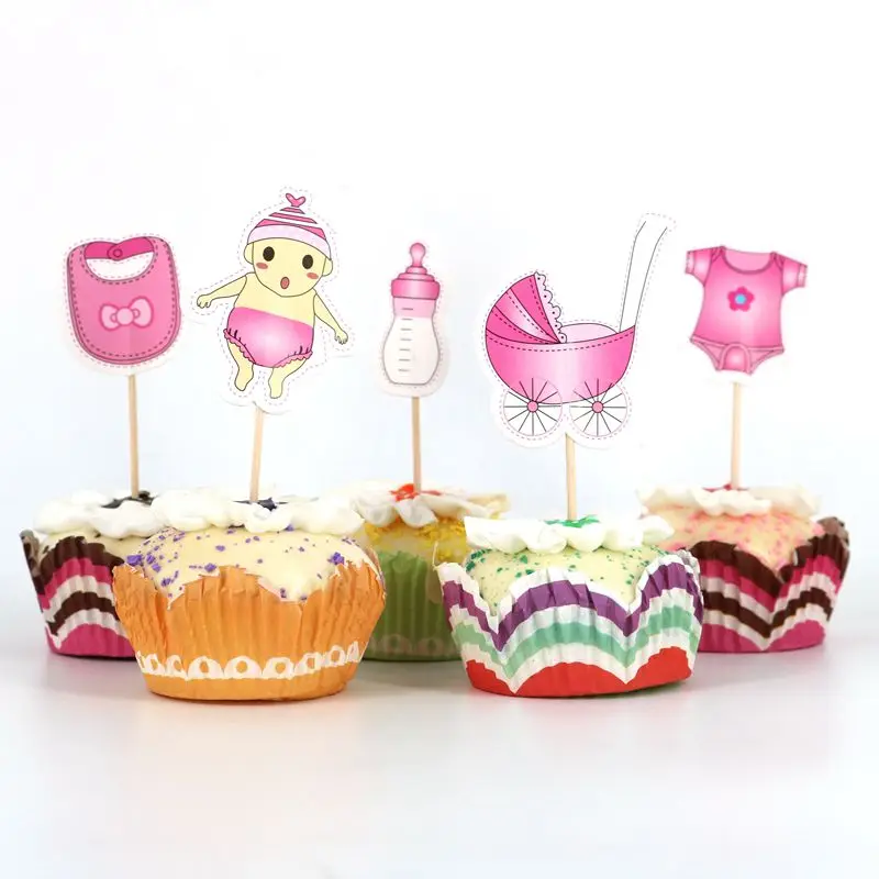20pcs girl topper Мальчик или девочка Baby Shower вечерние обертки кекс Топпер День Рождения Декор кекса поставки - Цвет: 20pcs girl topper