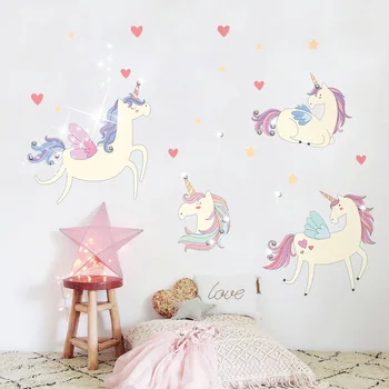 

Ins Style Cute Cartoon Unicorn Wall Stickers Sparkling Crystals Art Decals for Kids Rooms Bedroom Living Room Home Decor BDWS050