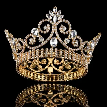 

European Style Vintage Baroque Large Crown Diadem Crystal Bridal Hair Jewelry Wedding Tiaras Headband Princess Party Hairbands