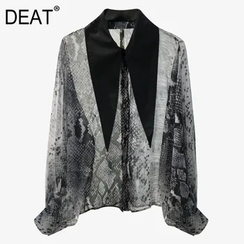 

DEAT 2020 fashion women clothing big collar full sleeves printed turn-down collar single breasted shirt loose blouse WL58406