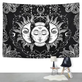 

Black Sun Tapestry Square Bed Cover Beach Blanket Family Wall Mount Exquisite Hanging Ornament Home Decor Tablecloth Art