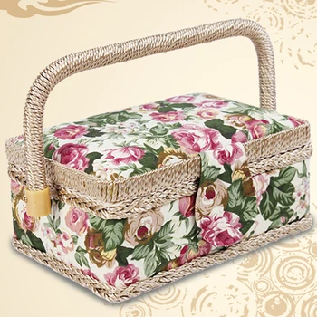 

Fashion Craft Sewing Tool Needle Thread Basket Fabric Household 2 Colors Sewing Box Organizer With Sewing Accessories