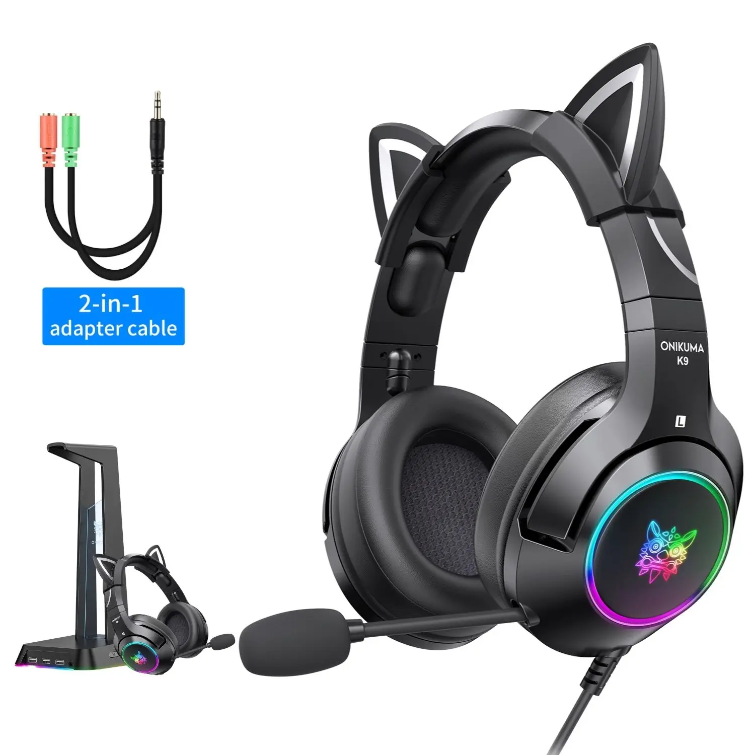 Onikuma K9 Cat Ear Headset Gamer Per Ragazza Cuffie Cablate Con Microfono Cuffie Da Gioco Over Ear 7.1 Per Giochi Ps4 Ps5 Xbox