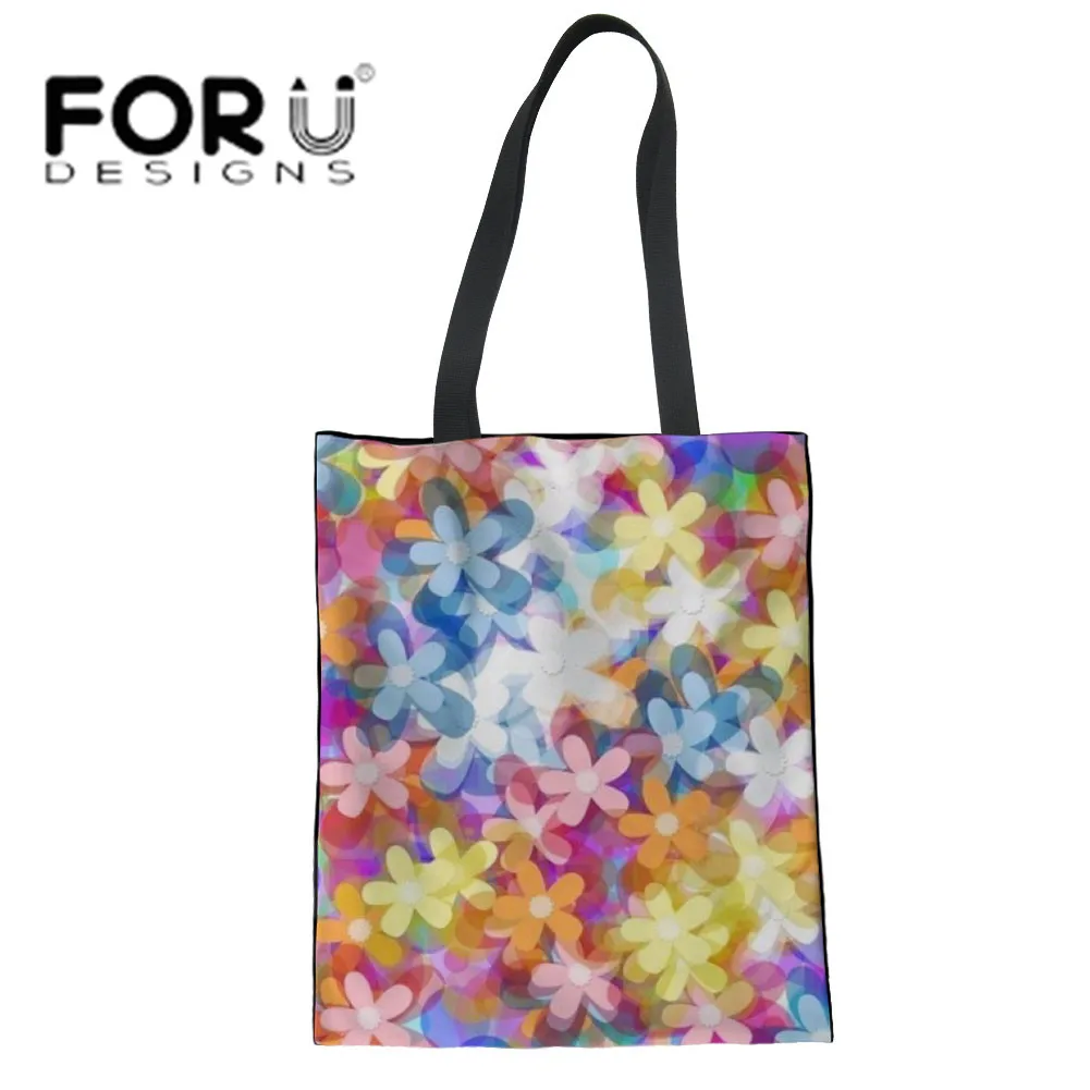 FORUDESIGNS/ многоразовая хозяйственная сумка, эко женская сумка, складная сумка для пляжа, Повседневная сумка через плечо с цветочным принтом, Повседневная Холщовая Сумка