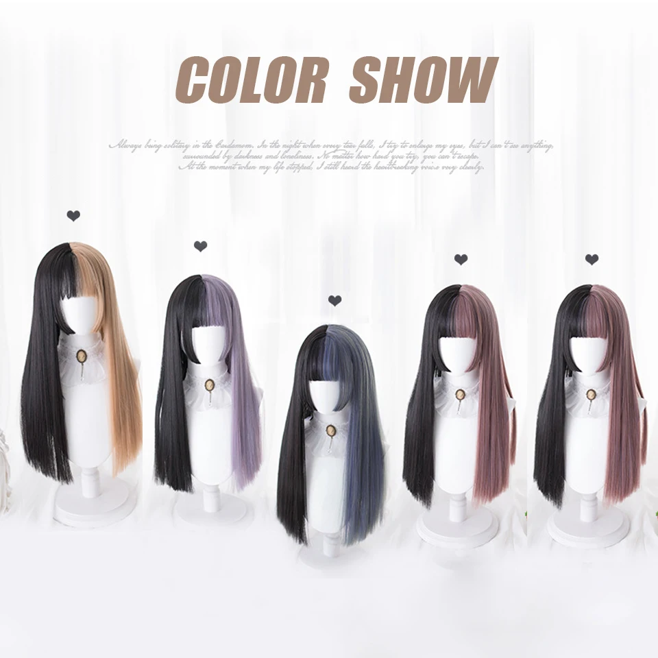 Cosplay dividir Meninas Com Franja Reta Longa