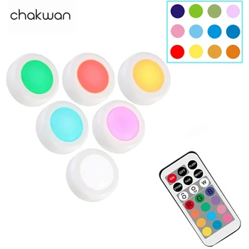 

12 Color RGB LED Lights Kitchen Lamp Touch Sensor Wardrobe/Closet/Cabinet Night Light With Remote Controller Dimmable Puck Light