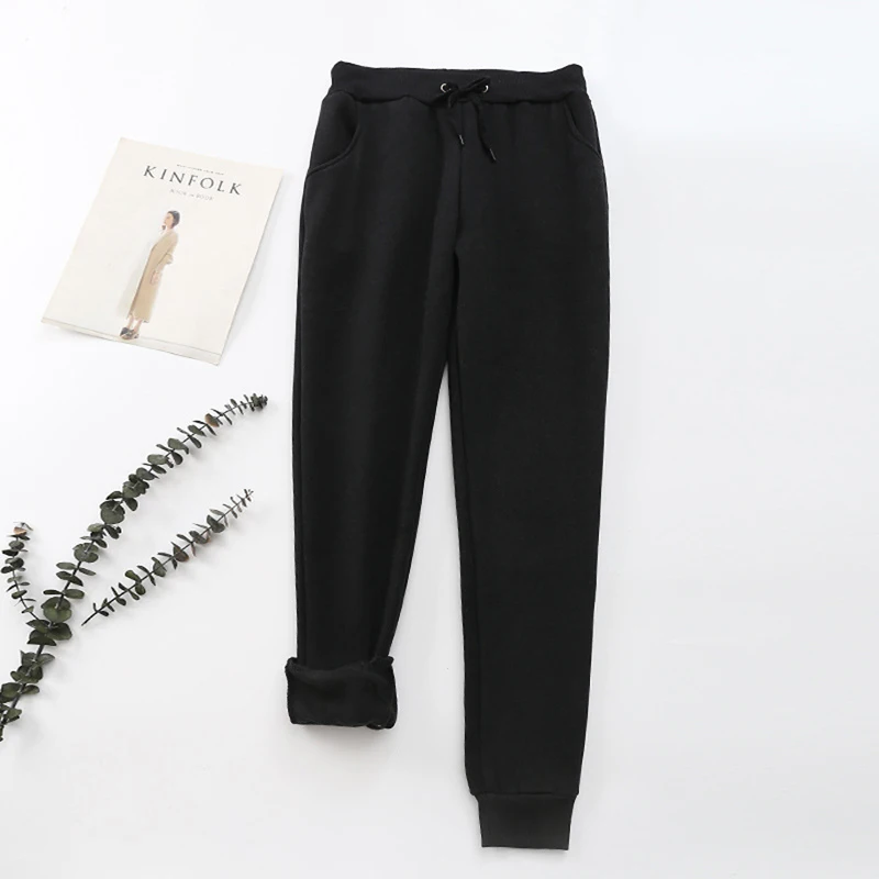 Autumn Winter Women Warm Pants Women's Velvet Cashmere Pants Candy Color Women Loose Pants Causal Female Long Trousers Plus Size - Цвет: black