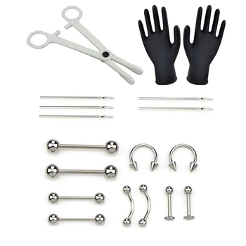 

20Pcs Body Piercing Jewelry Men Women Tongue Eyebrow Lip Nose Navel Belly Rings Steel Nipple