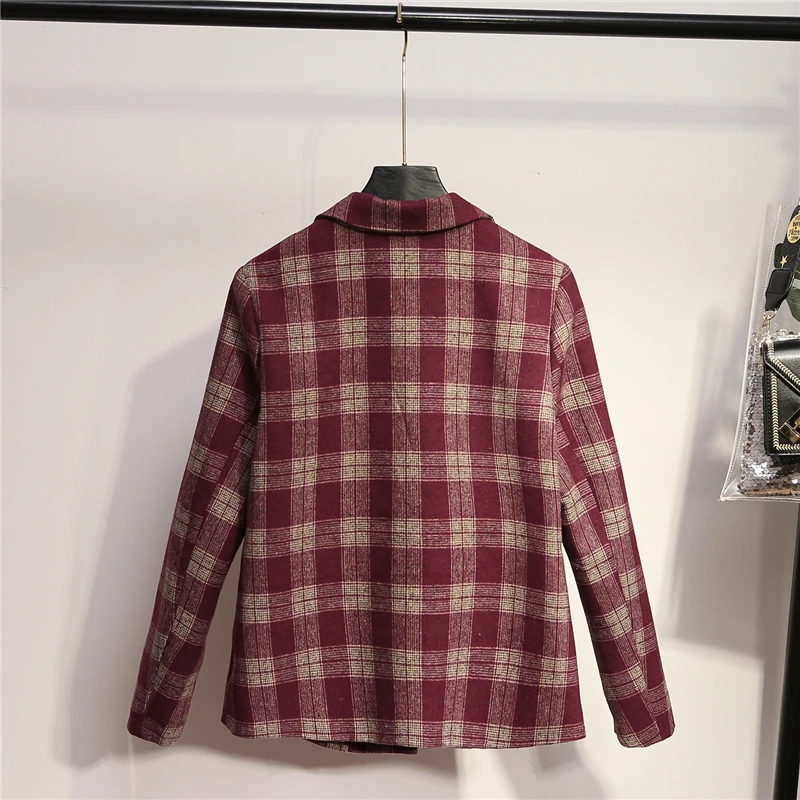 5XL fat sister fall fashion female two piece Plaid skirt suit jacket