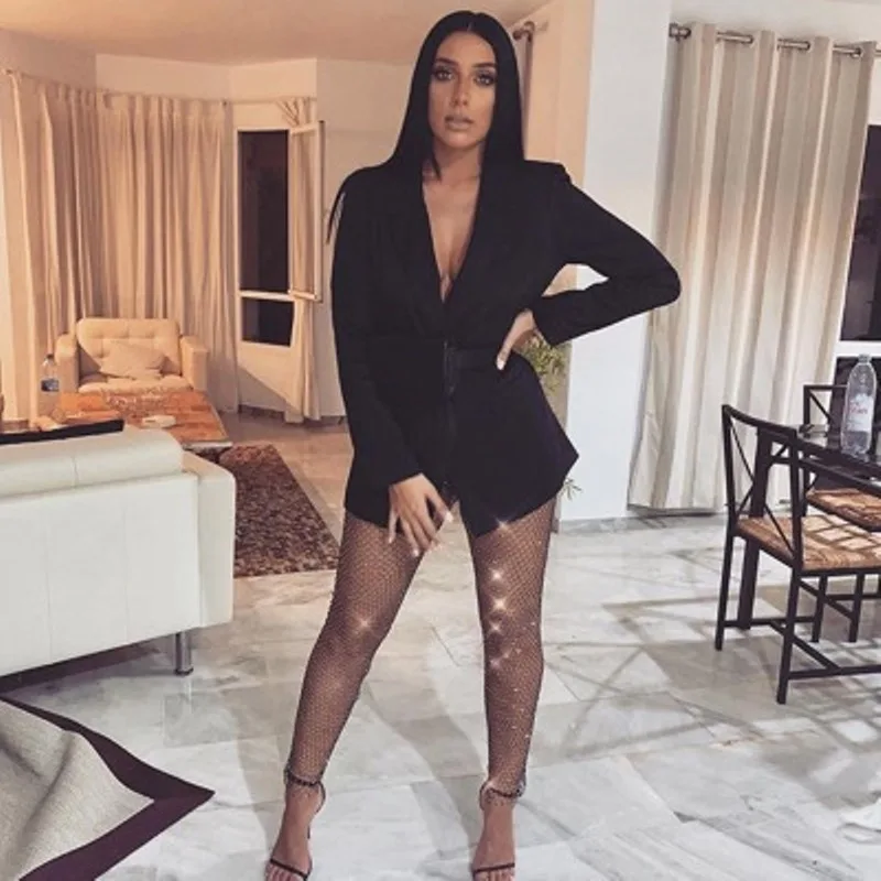 Crystal Diamond Mesh Pants Women Sexy 