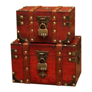 

Antique Wooden Jewelry Box Home Storage Box Jewelry Storage Box Treasure Gift Box 2 Piece Set