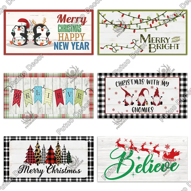 Putuo Decor Christmas Wooden Plaque Signs 2022 New Years Navidad Gift Xmas Tree Christmas Tree Ornament Sweet Home Wall Decor 3