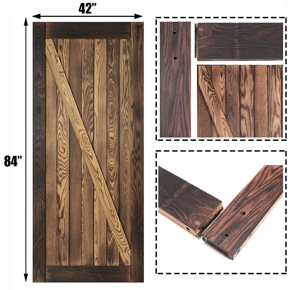 Rustic Brown KINMADE 1-1/2 дюйма x 42 дюйма x 84 дюйма карбоновые Твердые сосновые предварительно просверленные DIY двери сарая раздвижные деревянные двери - Цвет: Rustic Brown