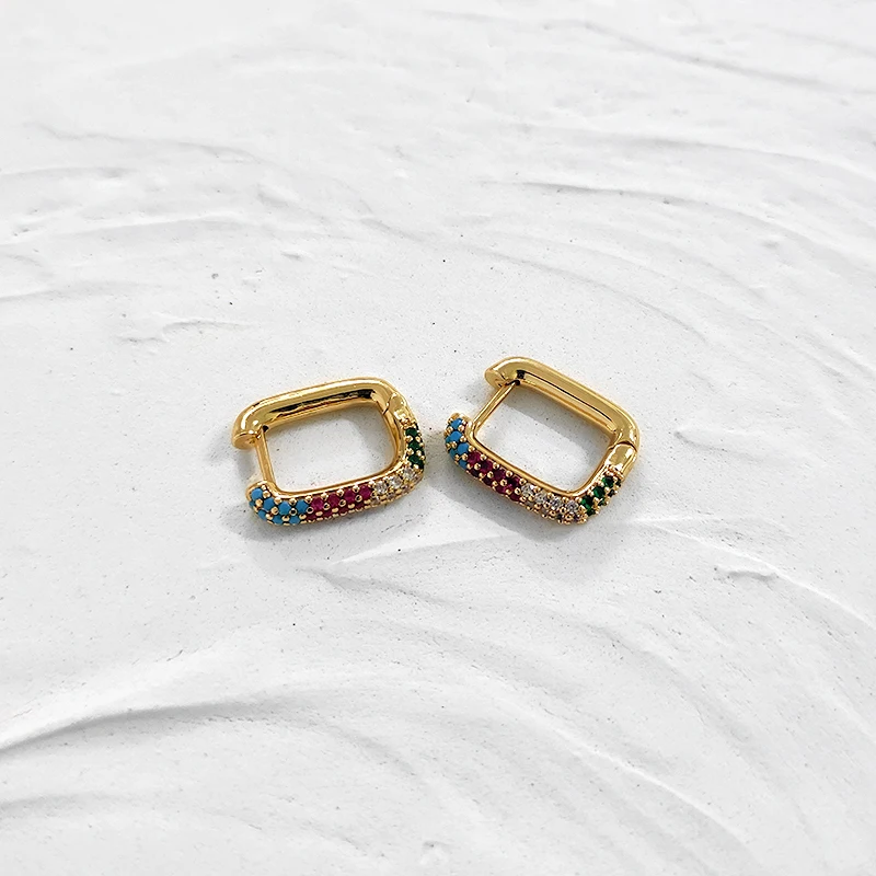 Peri'sBox Gold Silver Color U Shape Colorful CZ Stone Earrings Mixed Geometric Earrings for Women Minimalist Small Hoop Earrings - Image 4