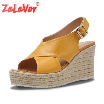 

ZALAVOR Gladiator Real Leather Buckle Wedges Young Women Sandals Party Office Ladies Shoes Women Daily Simple Sandals Size 33-40