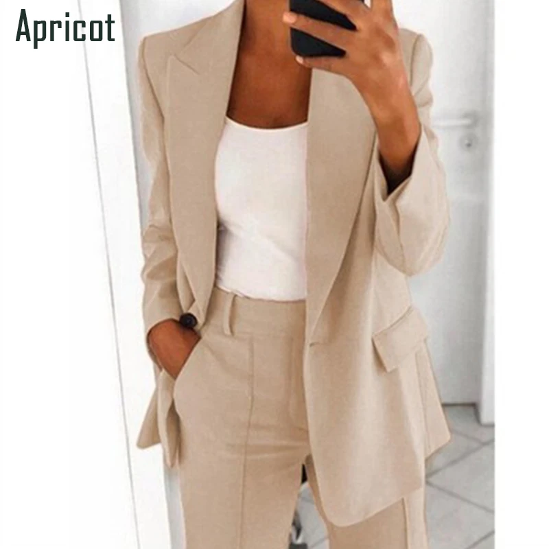 dressy pant suits to wear to a wedding 2021 Autumn Women Coat New Style European American Fashion Lapel Slim Cardigan Temperament Suit Jacket Solid Colour Oversuits pink jogging suit