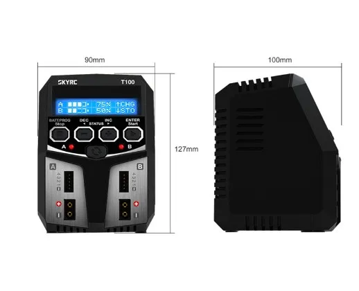SKYRC T100 DUAL 5A 2X50W Balance FPV Charger Discharger With Meter lipo battery charger drone battery charger For 2-4S LiPo/LiIon/LiFe/LiHV Battery RC Drone Multirotor