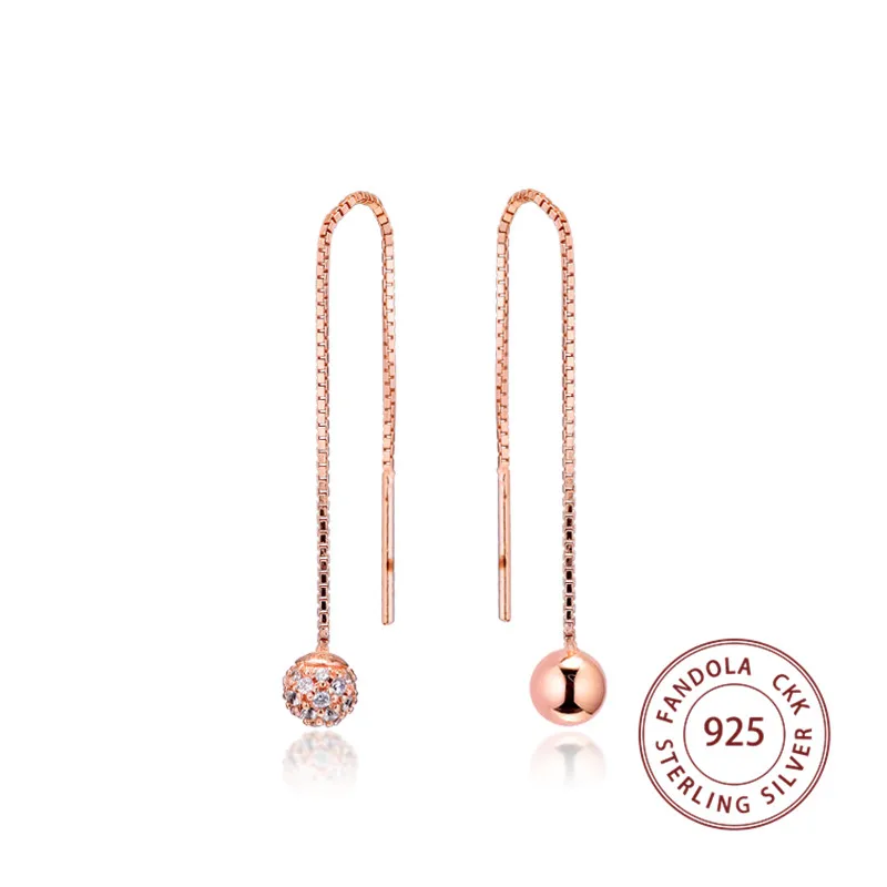 

100% 925 Sterling Silver Earring Rose Polished & Pave Bead Dangle Earrings for Women Girl Wedding Earrings Fashion Jewelry