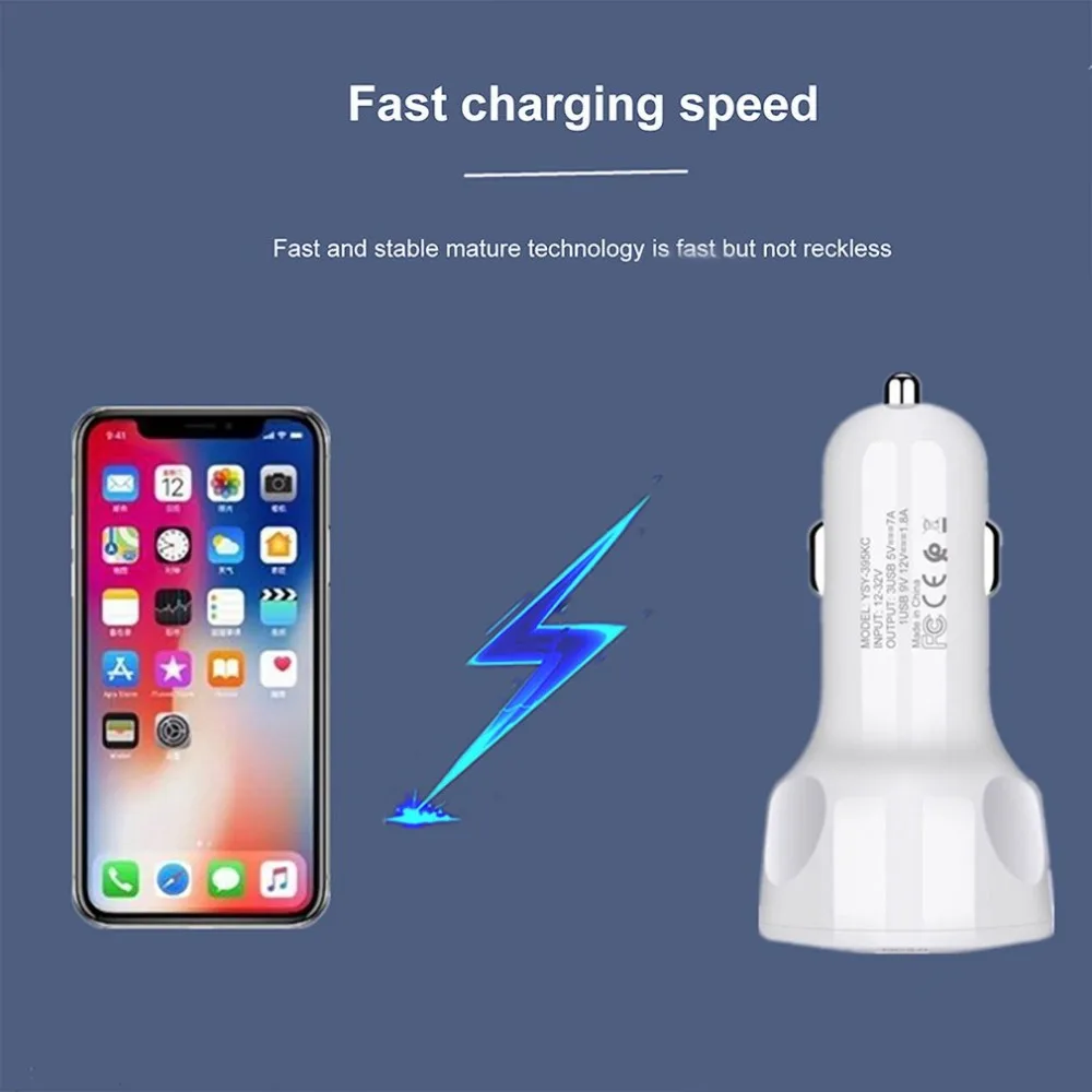 QC 3,0 3 зарядных порта USB для автомобиля Зарядное устройство Быстрая зарядка для iphone X 7 8 iPad Универсальный для Xiaomi samsung huawei быстрой зарядки 5V 7A