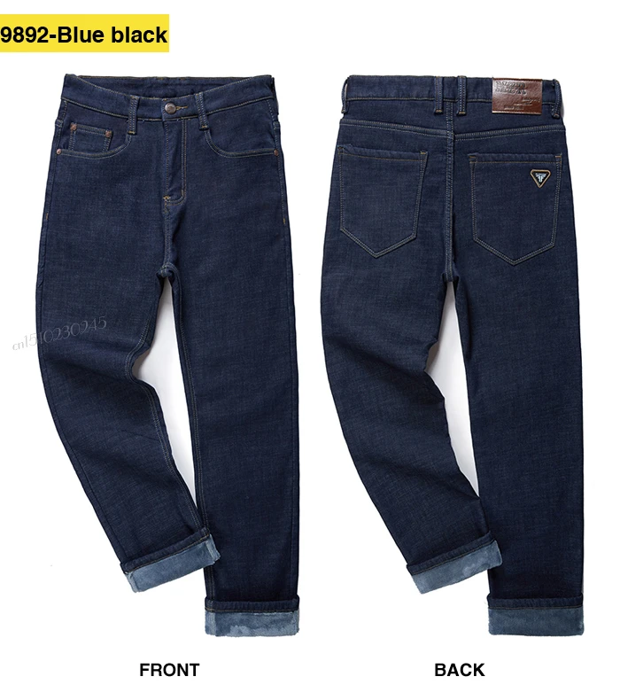Большие размеры 42 44 46 48 50 52 мужские зимние теплые джинсы деловые повседневные синие Черные Прямые свободные джинсы мужские Брендовые брюки