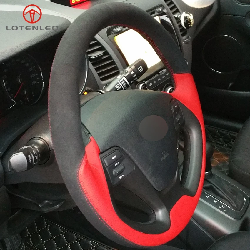 LQTENLEO черный замшевый красный кожаный чехол на руль для Kia K3 2012- Ceed Cee 'd Cerato 2012- Forte Koup Forte5 2013
