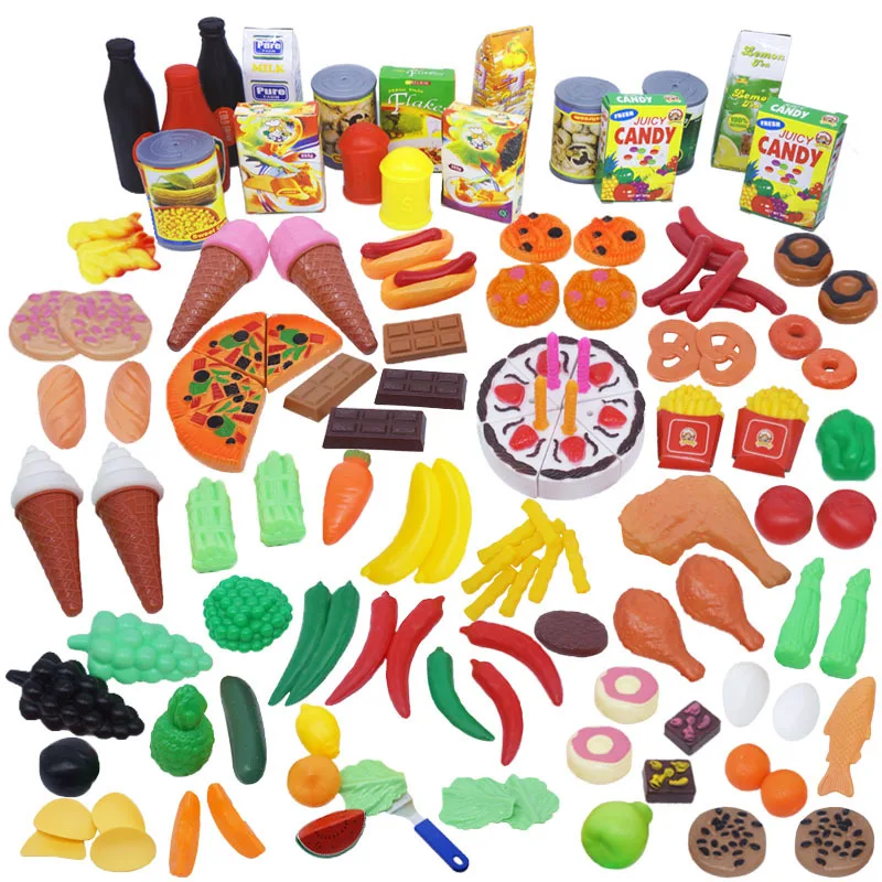 

Kids Pretend Play Toys Simulation Kitchen Food French Fries Hamburger Hot Dog Cake Kit Educational Model Gift for Girls Children