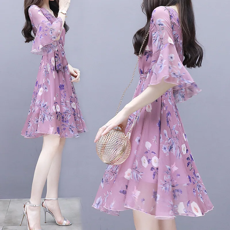 

Summer New Style 2020 WOMEN'S Dress Slim Fit Slimming Gentle Skirt Waist Hugging Elegant Mid-length Floral Floral Printed Dress