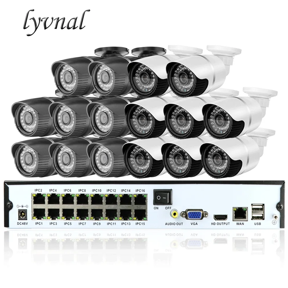 LYVNAL 720p ip-камера poe 48 в h.264 16ch камеры видеонаблюдения системы наблюдения poe Комплект p2p onvif 16ch poe nvr 4k 5mp 1080p hdmi видео