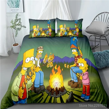 

The Simpsons Family Night Picnic Printed Bedding Set 3d Cartoon Duvet Cover Set with Pillowcase Twin Full Queen King Bedclothes