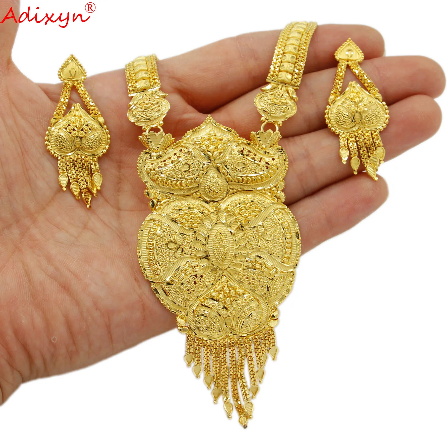 Adixyn (10desigh) Long Chain 24K Gold Color Tassels Earrings Necklace Jewelry set Dubai Indian Women Wedding Gifts N121615