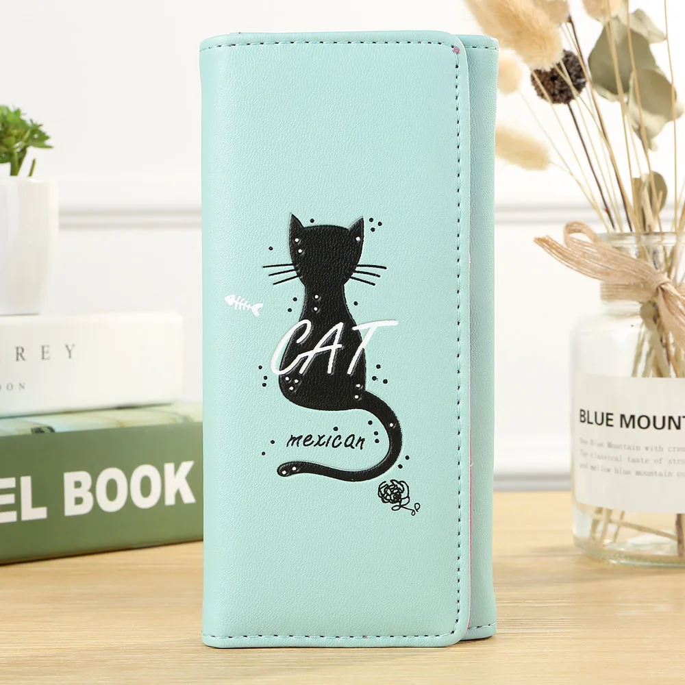 Aelicy, женские кошельки из искусственной кожи, милые Коты, на застежке, женские кошельки для девушек, кошелек для карт, ID держатель, сумка для денег, женский длинный клатч, портмоне