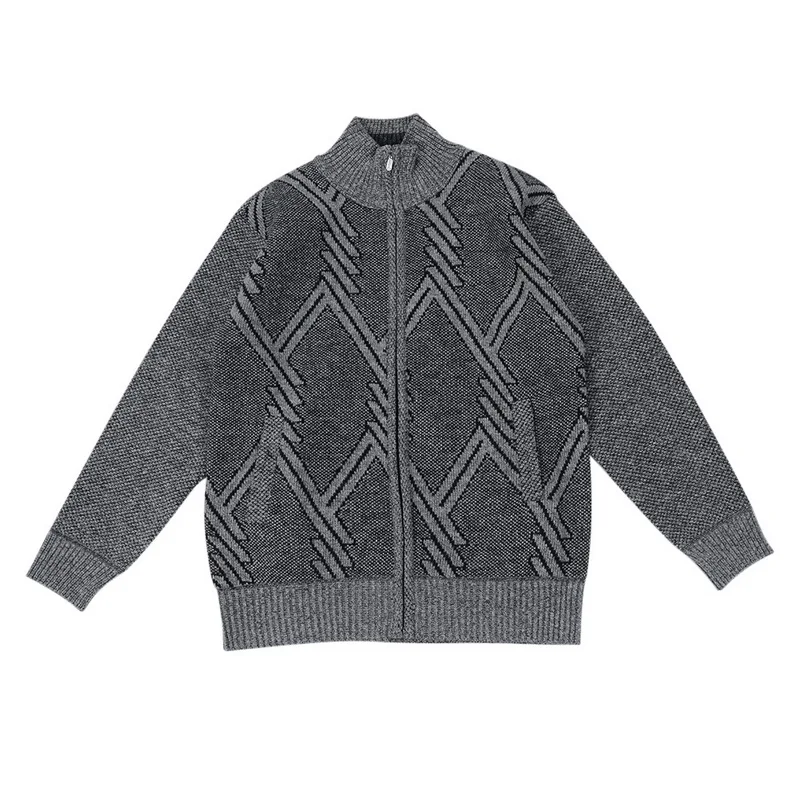 Mens Stand Collar Knitted Front Zip Sweater - Image 3