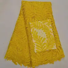 Желтая нигерийская кружевная ткань с камнями, молочный шелк, водорастворимое кружево, высокое качество, африканская гипюровая кружевная ткань, 5 ярдов