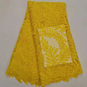 

Yellow Nigerian Stones Cord Lace Fabric Milk Silk Water Soluble Lace 2019 High Quality Lace African Guipure Lace Fabric 5yards