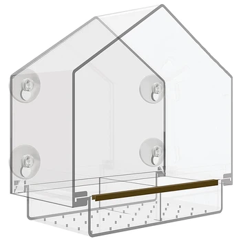

Window Bird Feeder-Exterior Large Bird House. Movable Sliding Tray with Drain Holes.