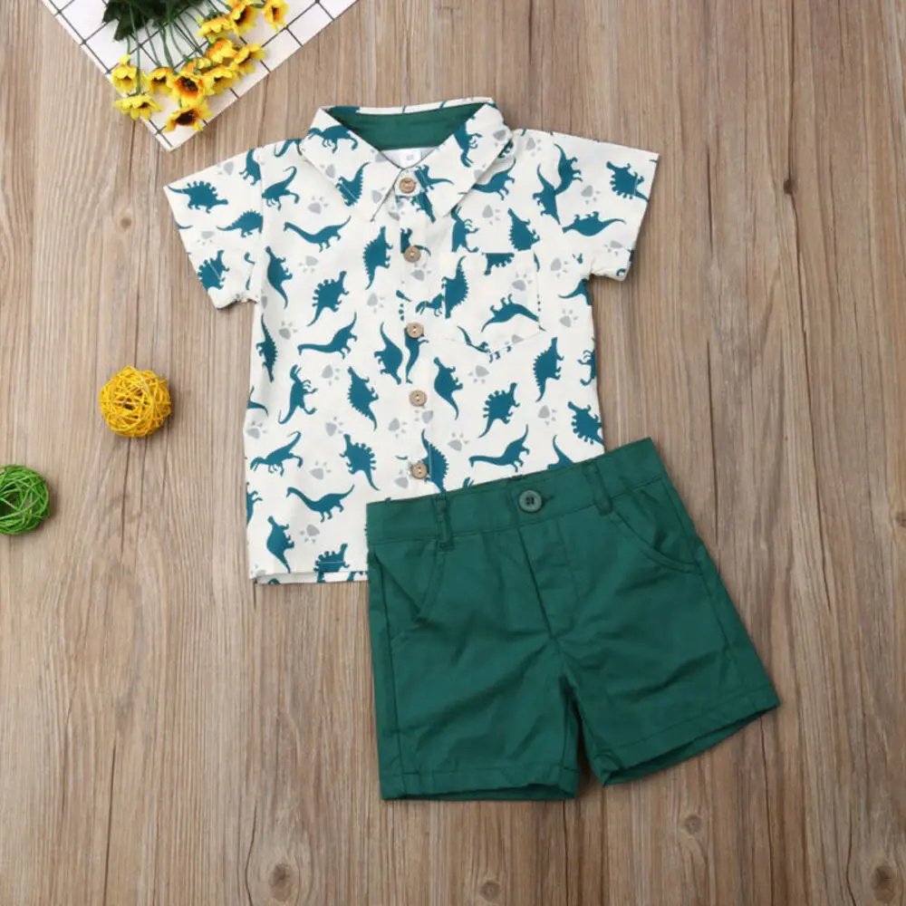 

2pcs Toddler Infant Baby Boys Clothes Dinosaur T-shirt Pants Shorts Outfits Set
