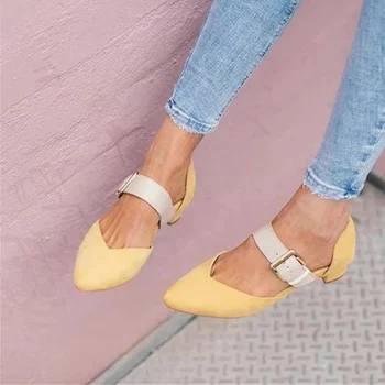 

Ladies Buckle Toe Sandals Pointed Heels Woman Casual 2020 Women's Elegant Women Fashion Low Female Party Shoes Plus Size