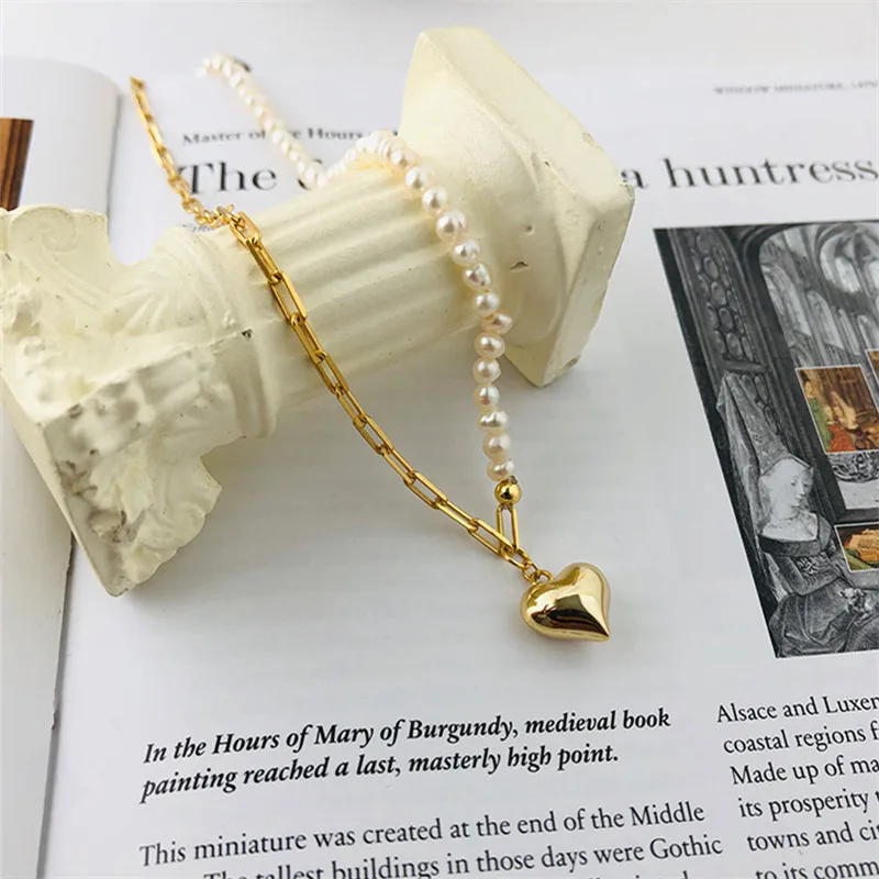 925 Sterling Silver Simple Heart Pendant Creative Pearl Chain Necklace For Women Light Luxury Temperament Jewelry Accessories - Image 3