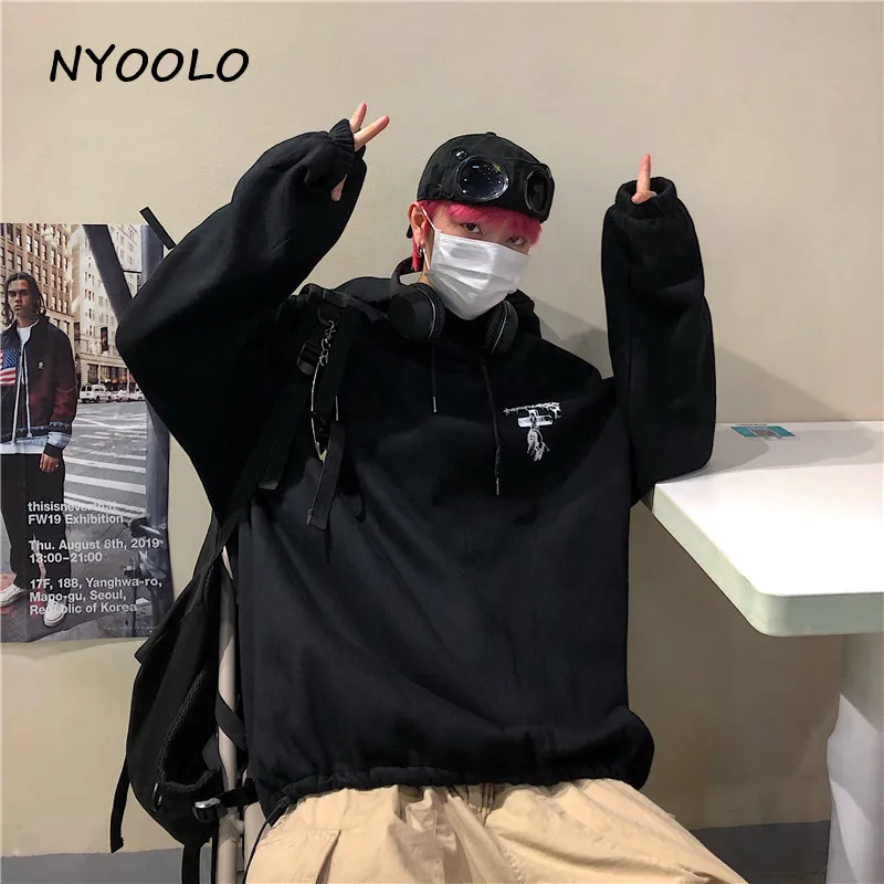 NYOOLO Harajuku street cross letters print thick warm hoodies Autumn winter long sleeve hooded pullovers Sweatshirt women men