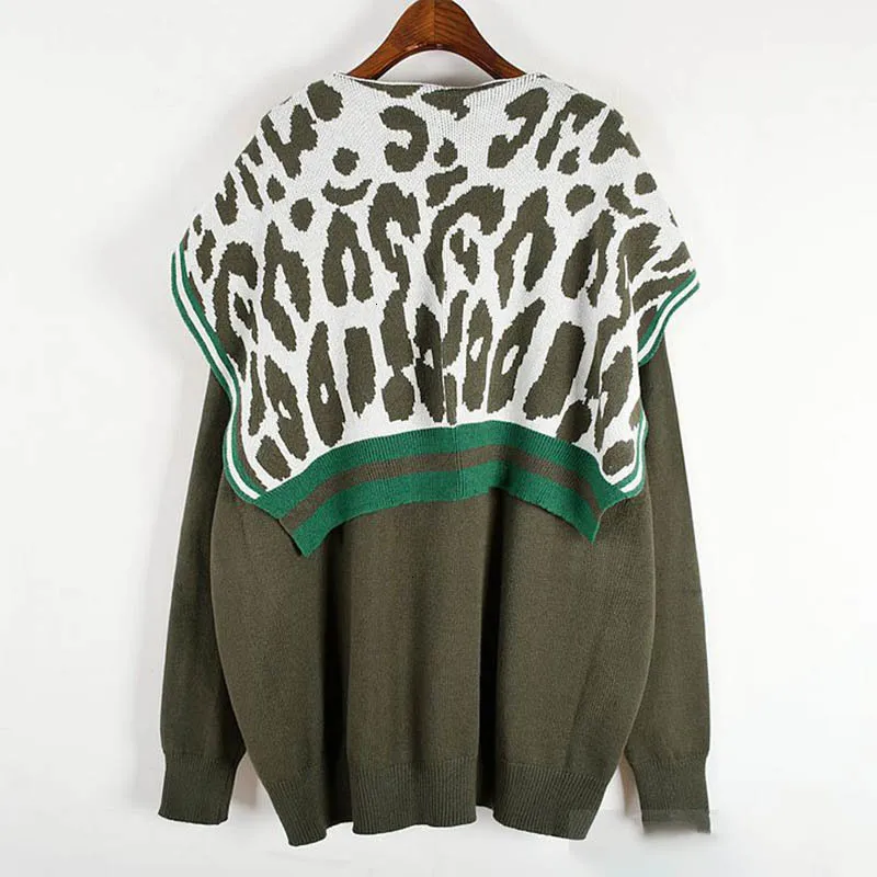 Autumn New Pattern Round Collar Long Sleeve Leopard Knitting Two Piece Set Vintage Sweater Women Fashion Tide D434
