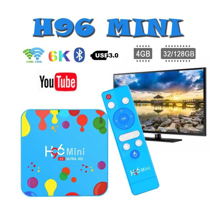 

Android tv box H96Mini H6 tv boxing Allwinner H6 Quad Core 6K H.265 HDMI2.0 Set top box H96mini 4GB 128GB Bluetooth media Player