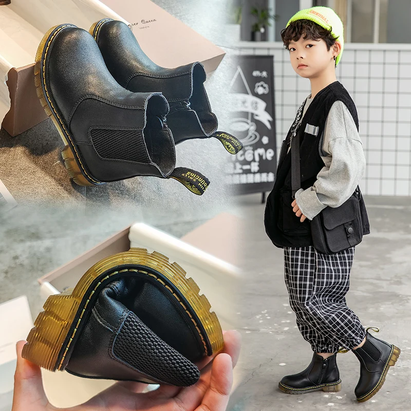 

Boys' Martin boots autumn 2020 new plush children's boots British winter boys' Leather Boots Leather Boots Shoes Rain Boots